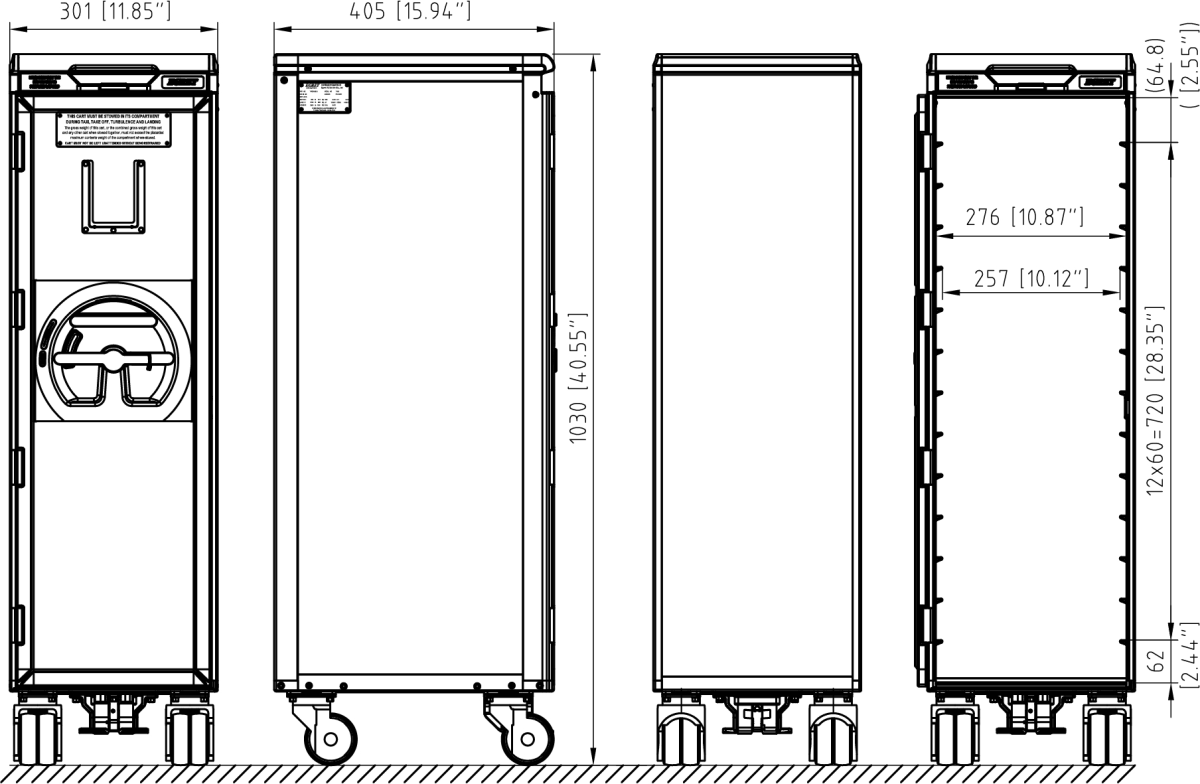 Drawing for M-1 Series Half Size Cart with Dry Ice Tray